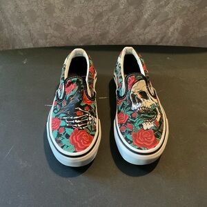 Vans Black and Red Skull Floral Sneakers